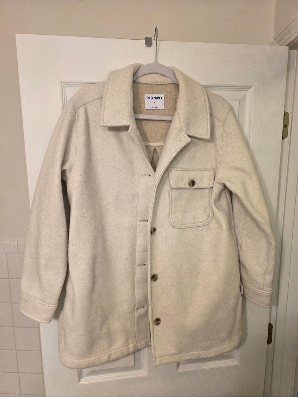 Old Navy Cream Wool-Blend Pea Coat Shacket